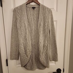 Talbots Wool Cashmere Open Front Cardigan Cable Knit Chunky Womens Petite M Gray